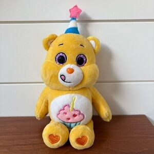 Care Bears 9” Yellow BIRTHDAY Bear Stuffed Bean Plush Cupcake Party Hat Rare